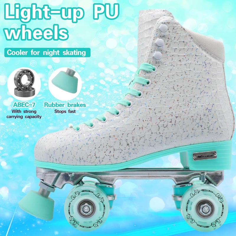 WELLWON Roller Skate for Women Girls and Kids, High-top Double Row-Classic Rollerskates Size 5 6 7 8 9 10 11 and Youth Size 2 3, Indoor Outdoor Roller Skates for Beginner Ladies with Light-up Wheels - Image 4
